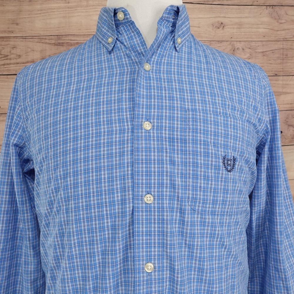 Chaps Shirt Mens S Blue Plaid Long Sleeve Button-Up Easy Care Pocket Casual